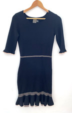 TAYLOR Black Knit Sweater Dress Flounce/Ruffle Hem Glitter Trim 1/2 Sleeve SMALL