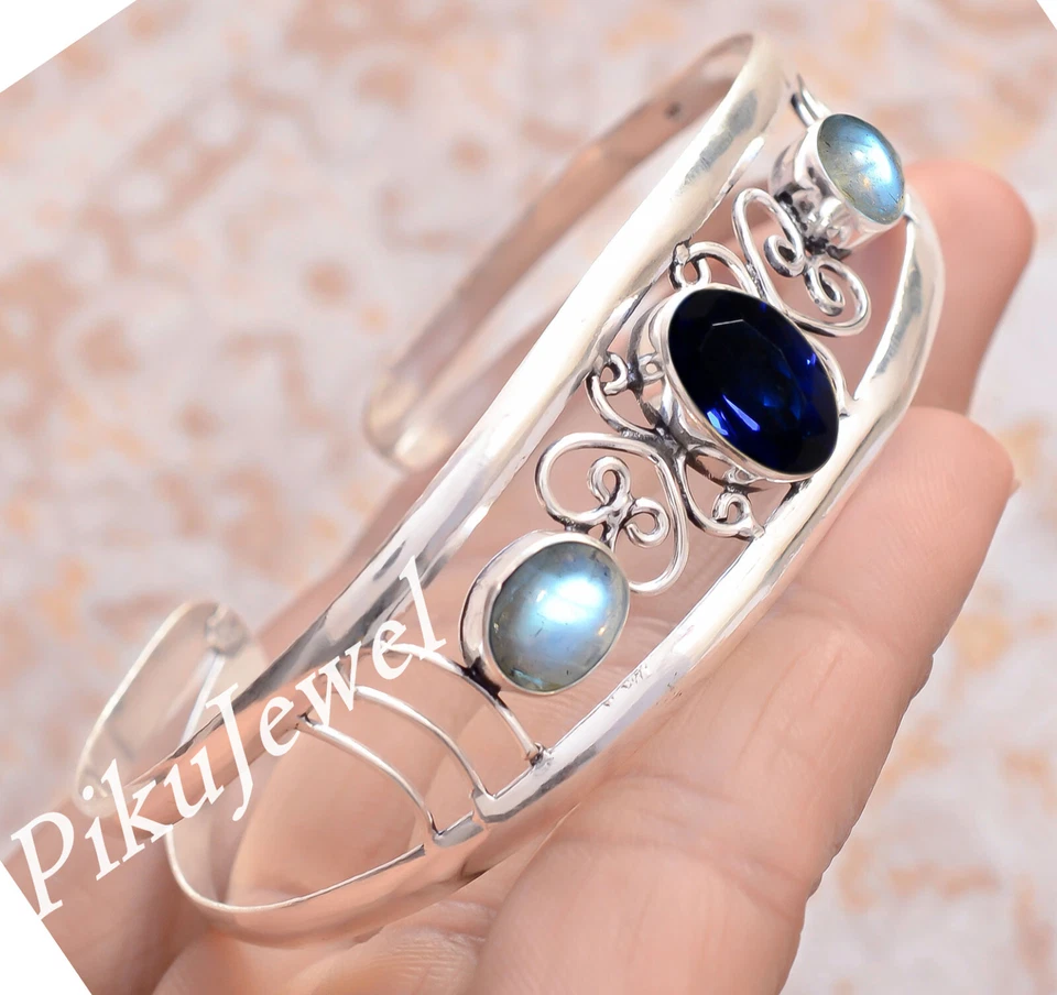 Tansanit & Labradorit Edelstein 925 Sterling Silber Manschette günstig Gesche... - Bild 2 von 4