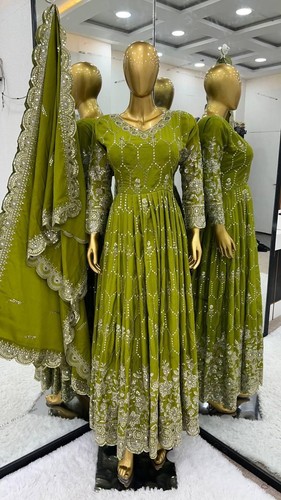 Weeding Partywear Long Anarkali Gown Kurti Real Mirror Work Traditional Dresses - Picture 14 of 15