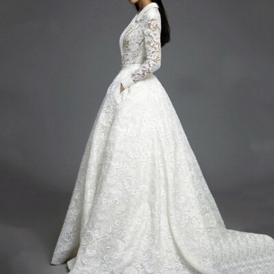 Gorgeous White/Ivory Lace A Line Wedding Dress Long Sleeve Empire Bridal  Gown | eBay