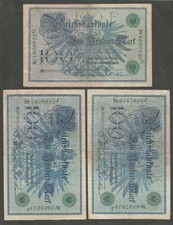 Germany - Empire 100 Mark 7.2.1908; F+; P-34; BNB-B211a; Green seal, Lot of 3