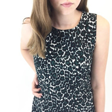 New J. Crew Black Green White Sleeveless Leopard 100% Cotton Sheath Dress Size 8