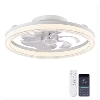 20 in. Indoor Low Profile White Ceiling Fan with Light Dimmable LED
