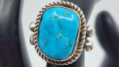 Genuine Handmade Native American Sterling Silver Turquoise Ring Size 6. ...