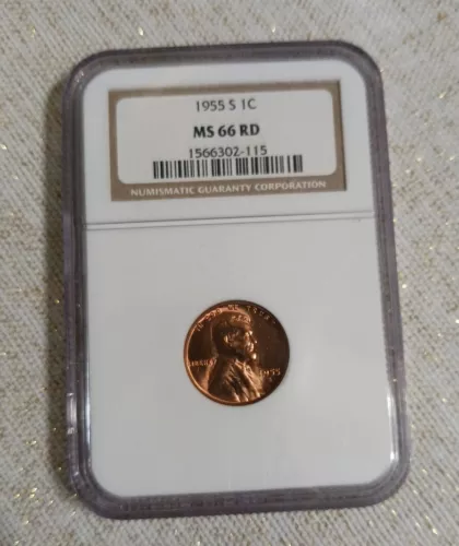 1955 S LINCOLN WHEAT CENT 1C , NGC MS 66 RD  , UNC 