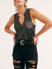 FREE PEOPLE WOMEN'S BLACK SLEEVELESS IN YOUR POCKET COTTON BODYSUIT Sz M