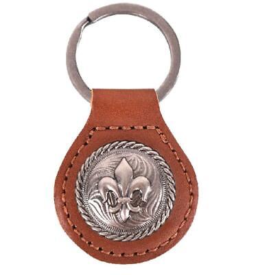 Montana West Real Leather Fleur De Lis Concho Keychain Key Ring Belt Clip