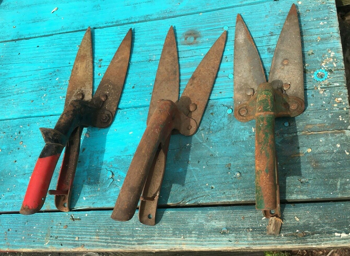 Chippy Vintage Set of 3 Garden Hand Tools, Old Garden Shed Tool Lot Art