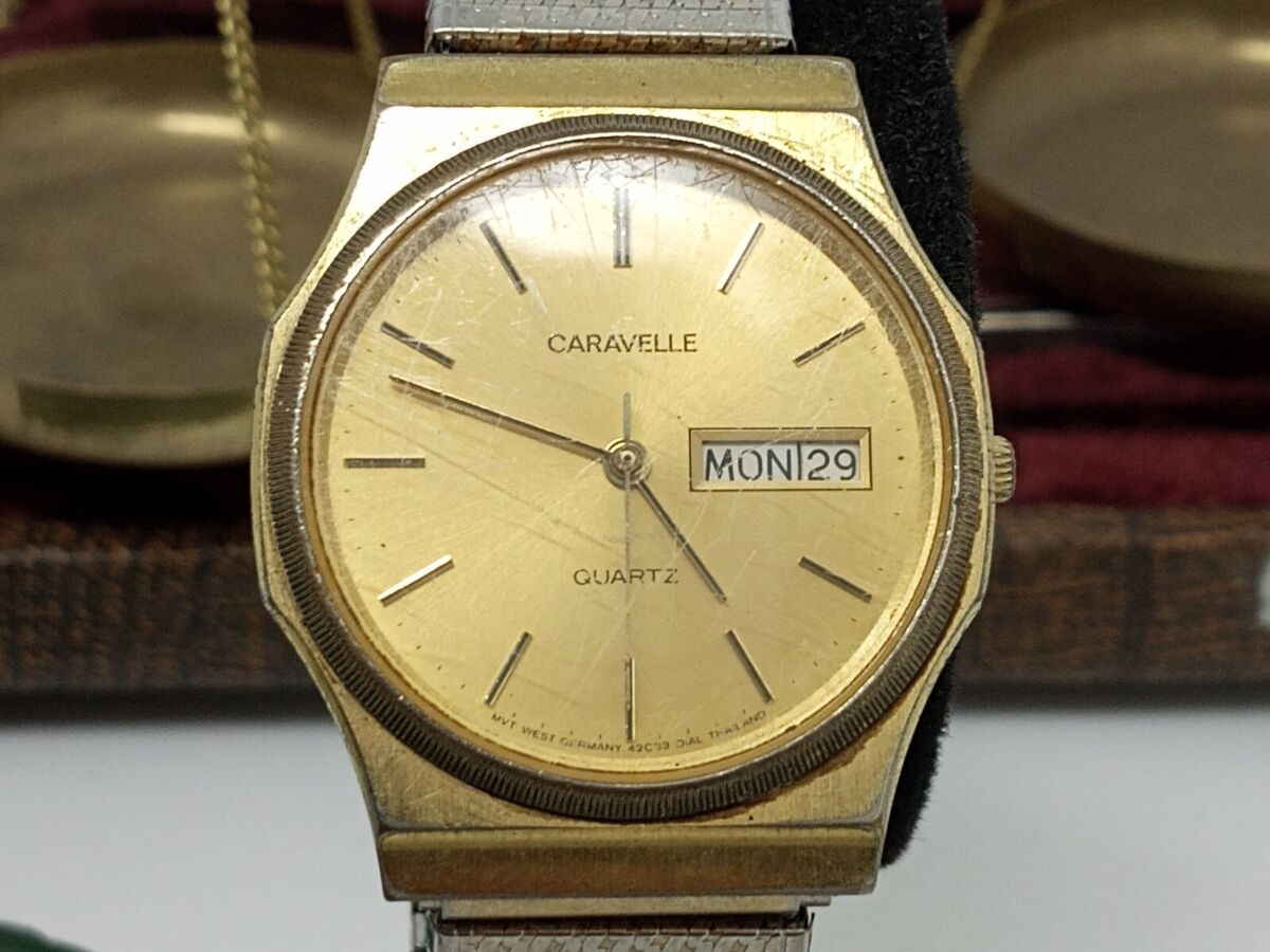 Vintage Caravelle Bulova Co. Quartz P5 Watch W. Germany Gold Vintage Caravelle Bulova Co. Quartz P5 Watch W. Germany Gold