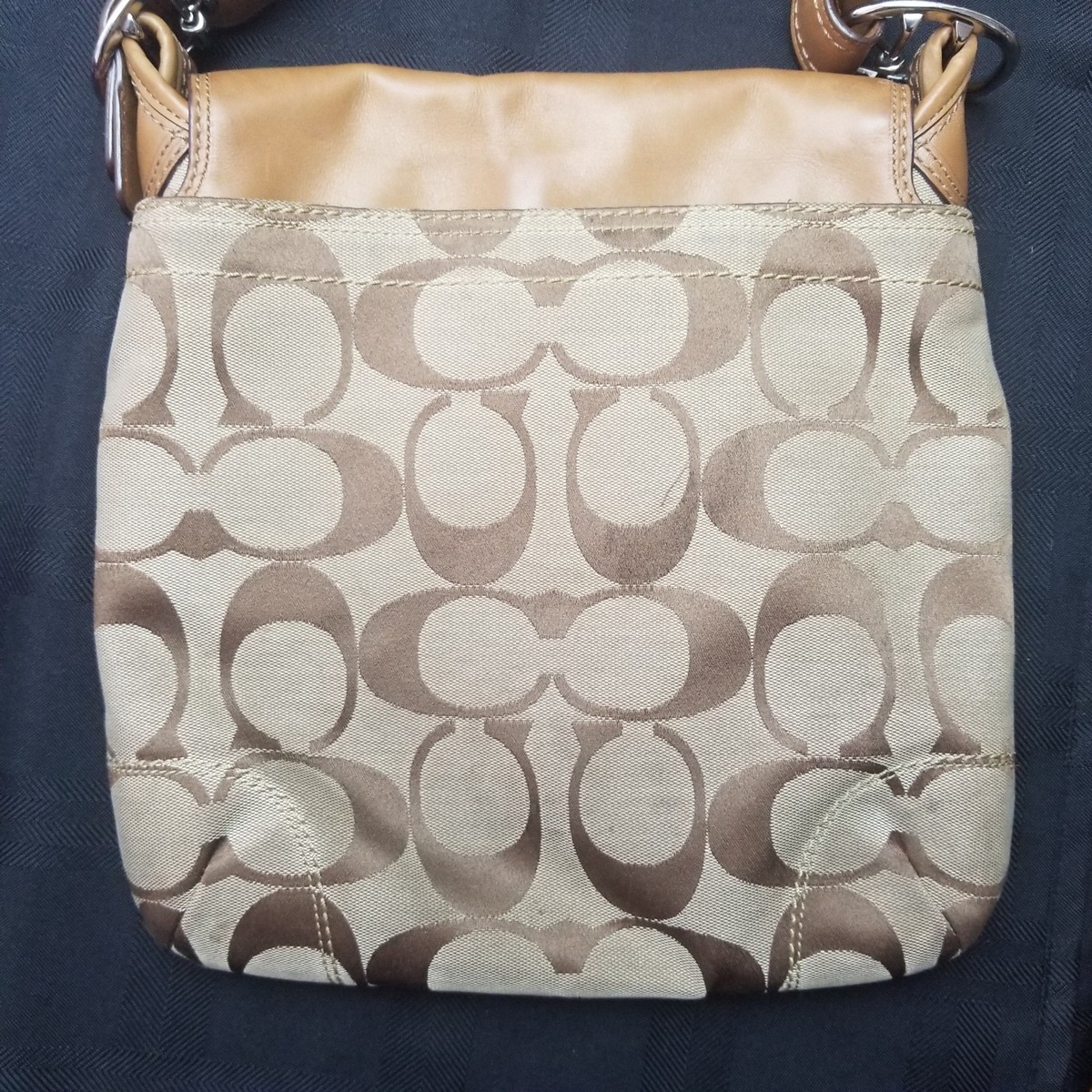 COACH PURSE F13360 Khaki Jacquard Signature C Large Saddle Handbag