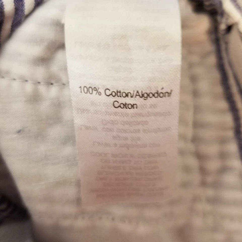 Pantalones Cortos Kitestrings 7 Niño Azul Blanco Rayas Seersucker Cremallera y lengüeta Frente Plano Foto 3 de 4