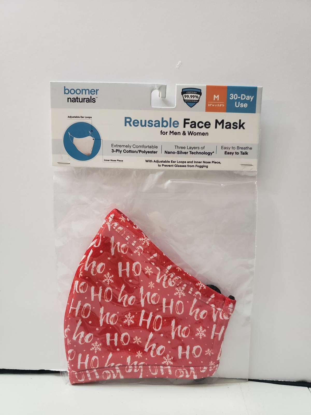 Boomer Naturals Face Mask Unisex Kids & Adult Sizes Ho ho ho Santa