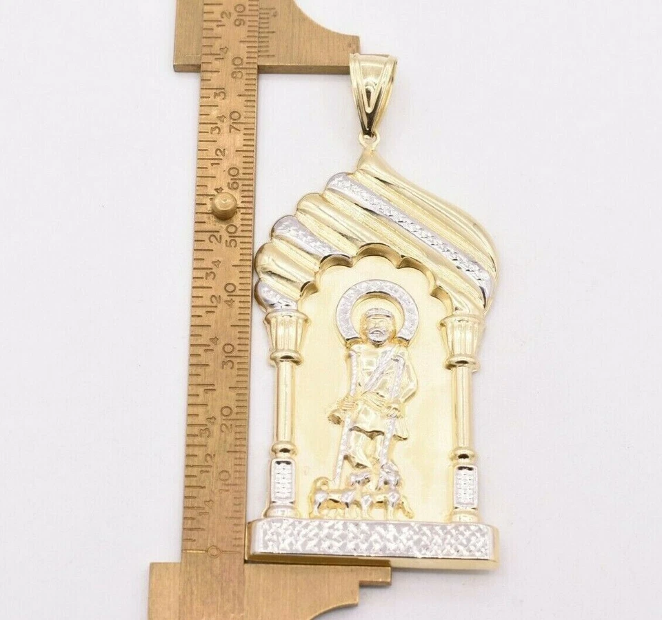 Enorme Colgante San Lázaro Jesús de 3 1/4" Corte Diamante Oro Amarillo Blanco Real 10K Foto 4 de 4