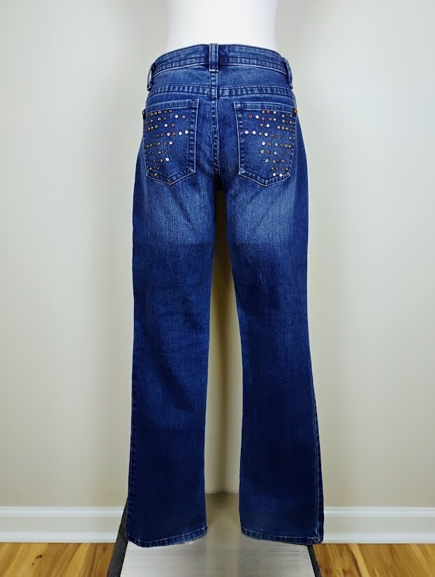 Apt 9 Baby Bootcut Dark Denim Jeans Size 2 with Embellished Pockets Low Rise
