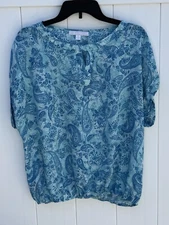 Juniper + Lime X-Large Aqua Paisley Elastic Waist Short Sleeve Blouse