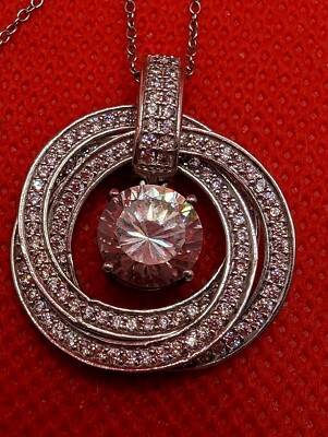 PAJ Sterling Silver Cubic Zirconia Interlinked Circles Pendant w/ 18