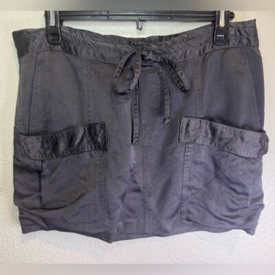 Jill Stuart Y2K Micro Mini Cargo Silky Skirt Gray Pockets Frayed Womens Size 0