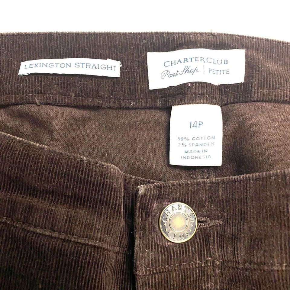 Charter Club Lexington Straight Women's size 14P Dark Brown Corduroy Pants - Image 2 of 3