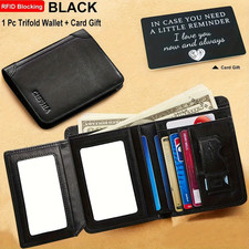 Men's RFID Blocking Trifold Wallet Black Leather Credit Card Holder