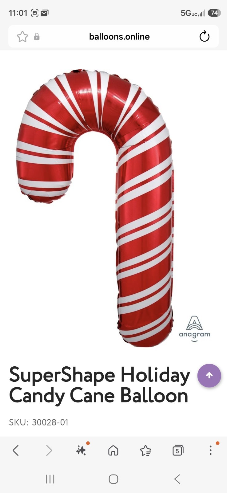 Box Of 100 Anagram 37in Foil Holiday Candy Cane Ballons 3002802