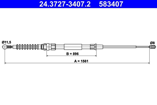 Rear ATE 24.3727-3407.2 Cable Pull, parking brake for VW
