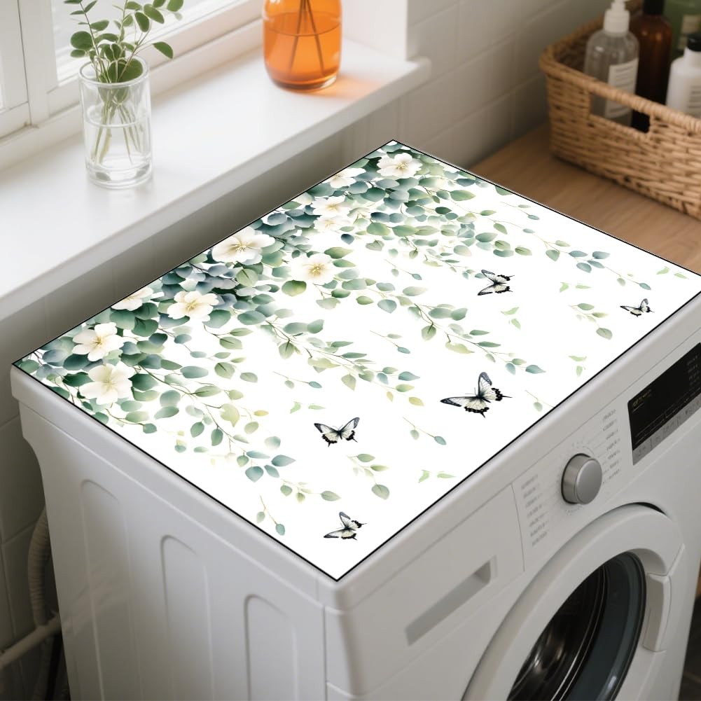 Housse machine à laver en rotin floral tapis de protection lave-linge 60x50 cm