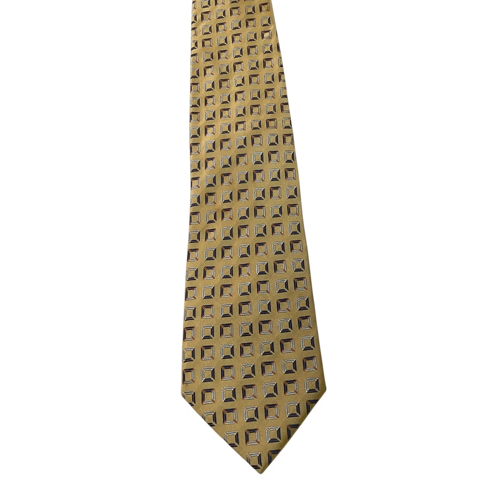 Corbata de diseñador VENTURI UOMO 100 % seda XL geométrica amarilla/azul/naranja usada en excelente estado Foto 2 de 3