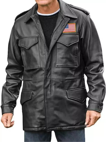 Cappotto uomo M65 pelle vera pelle di agnello campo nero bandiera USA giacca pelle cappotto