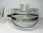 Vintage MCM Pyrex USA Flameware Glass Teapot With Lid & Metal Band, 6 Cup 8446B