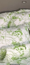 D. Porthault -France- King 9 Piece Set- 100% Voile Cotton-Green Botanical Print
