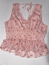 LUSH Lace Pink Floral Tank Top Womens Size Me...