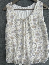 Elena Baldi Top Women's L White Purple Silk Tank Sheer Floral Sleeveless Casual