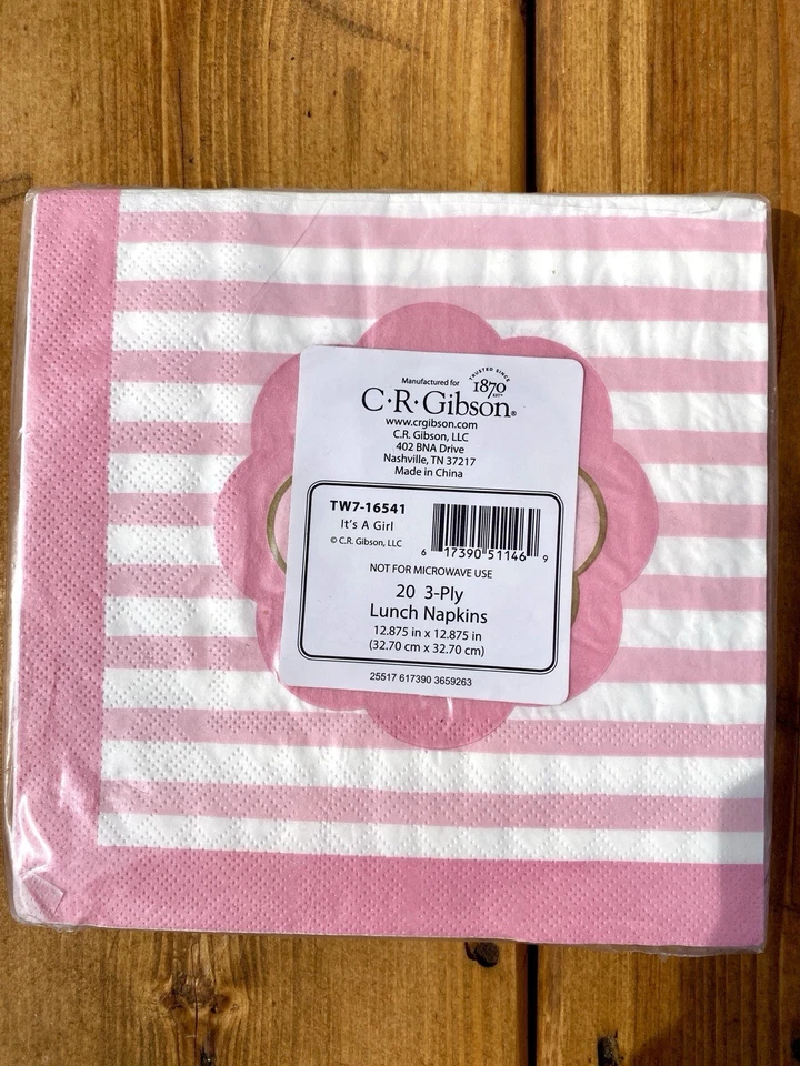Розовые и белые полосатые обеденные салфетки It's a Girl - Изображение 2 из 4