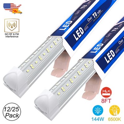 T8 8Ft Led Tube Light Bulbs12/ 25 Pack Milky Clear 8' Garage Light Fixture NO RF