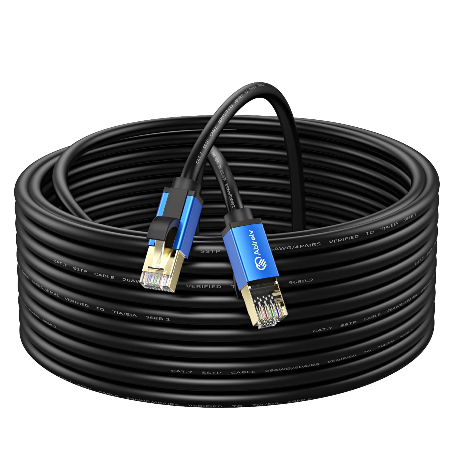 50ft Cat7 Outdoor Ethernet Cable with Triple Shielding SSTP for 10Gbps 600MHz