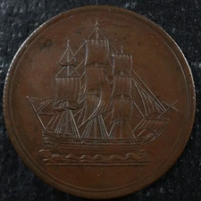 LC-56B1 Halfpenny token 1815 Lower Bas Canada Quebec Ship Breton 1004