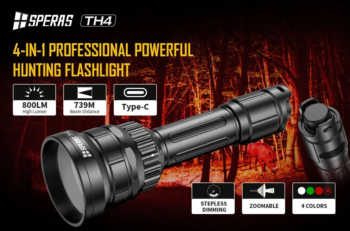 selected-lights SPERAS TH4 4-EN-1 Lámpara de Caza con Rojo Verde Blanco y Luz IR