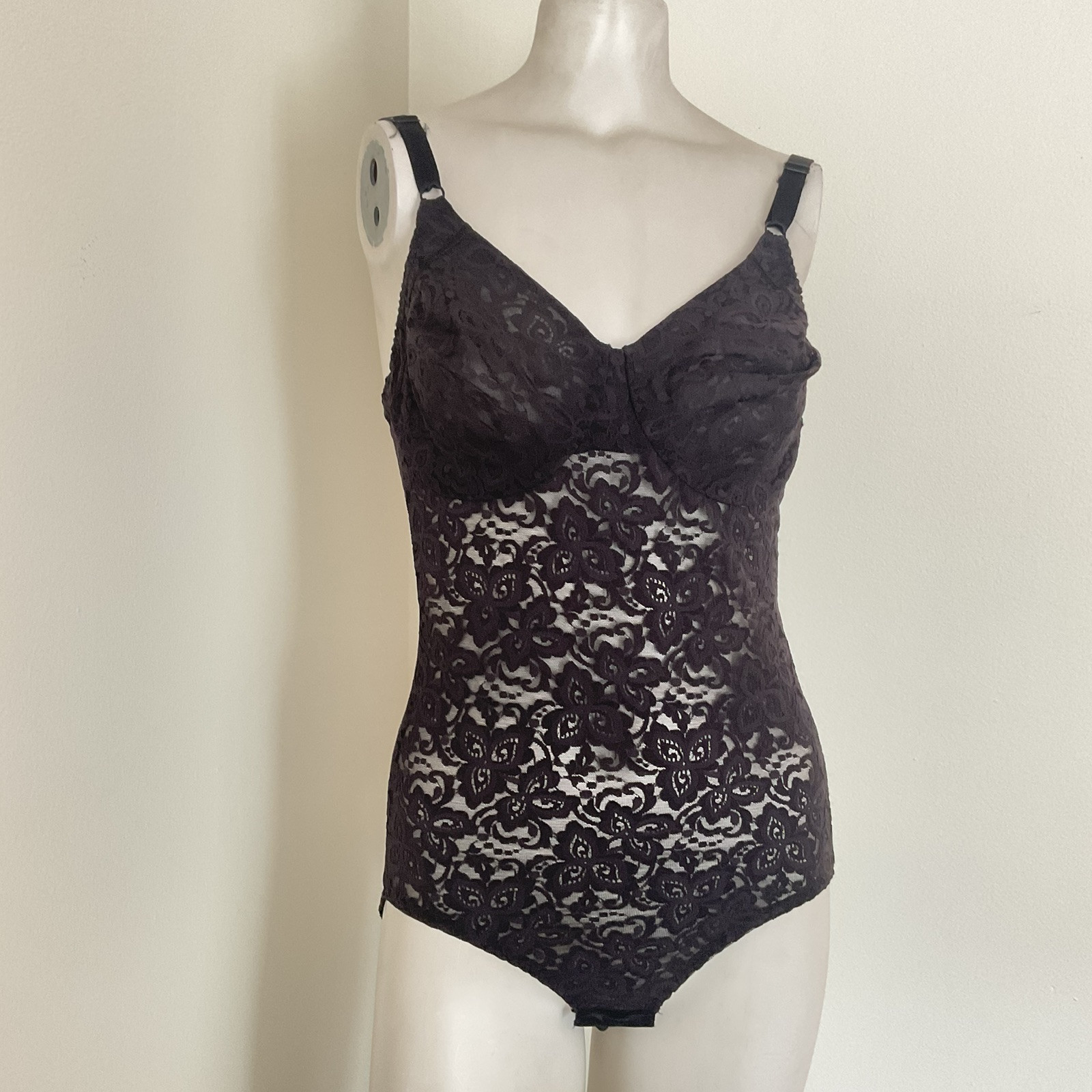 Vintage Bali Black Lace Shaping Bodysuit 38C All-in-One