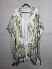 Time And Tru Kimono S - M Green /Ivory Paisley Floral Boho Modern Spring Swim