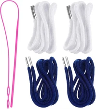 Drawstring Cords Replacement Drawstrings with Easy Threader White, Navy Blue 