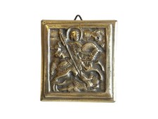 Vintage Saint George Brass Plaque Medallion Felt Backing AA Stamped