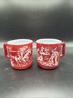 VTG Pair Of Hazel Atlas Western Childs Dark Red Milk Glass Mugs Native American