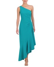 Eliza J Asymmetrical One-Shoulder Dress Women's 10 Turquoise Side Zip Closure