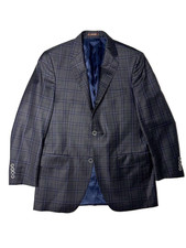 Peter Millar 38R Sport Coat Jacket Gray Windowpane Plaid 100 Wool