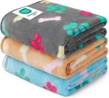 1 Pack 3 Blankets Fluffy Premium Fleece Pet Blanket Flannel Paw Printed Throw