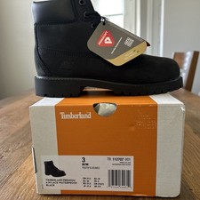 Timberland Youth Size 3 Premium 6 inch Waterproof Boot Black Nubuck Lace up