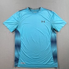 Under Armour HeatGear Fitted Compression Shirt Mens Medium Blue Short Sleeve
