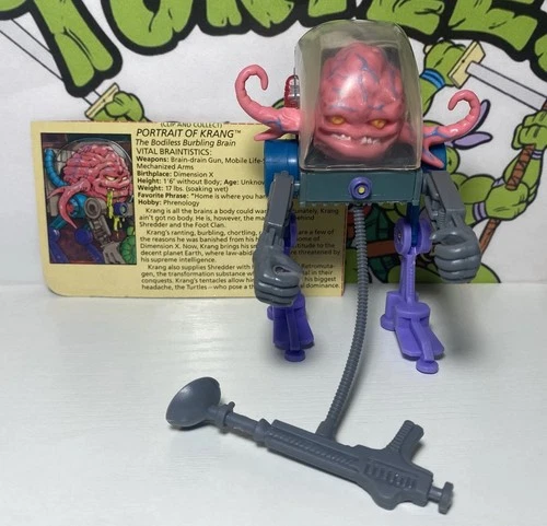 KRANG TMNT 1989 Vintage Complete Action Figure W/ Bio File Card D4 995S