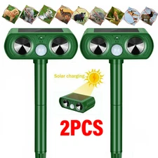2PCS Animal Repeller Ultrasonic Solar Power Outdoor Pest Cat Mice Deer Sensor
