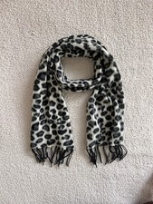 Gray Leopard Animal Print Scarf Cashmere Feel Soft Acrylic Fringe Boho Winter